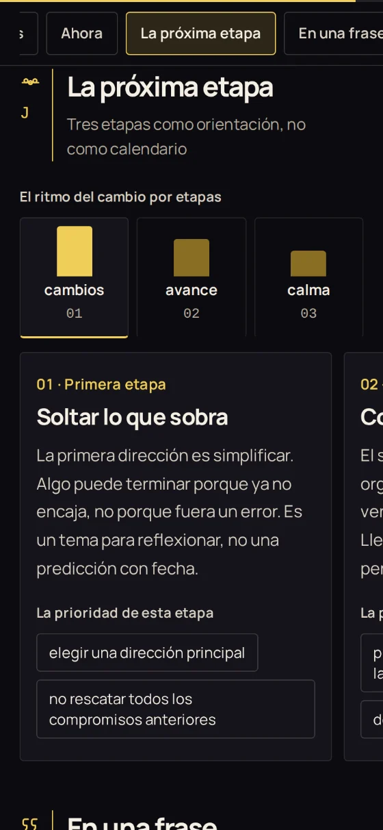 Sección «La próxima etapa»: tres etapas por delante y la prioridad de cada una