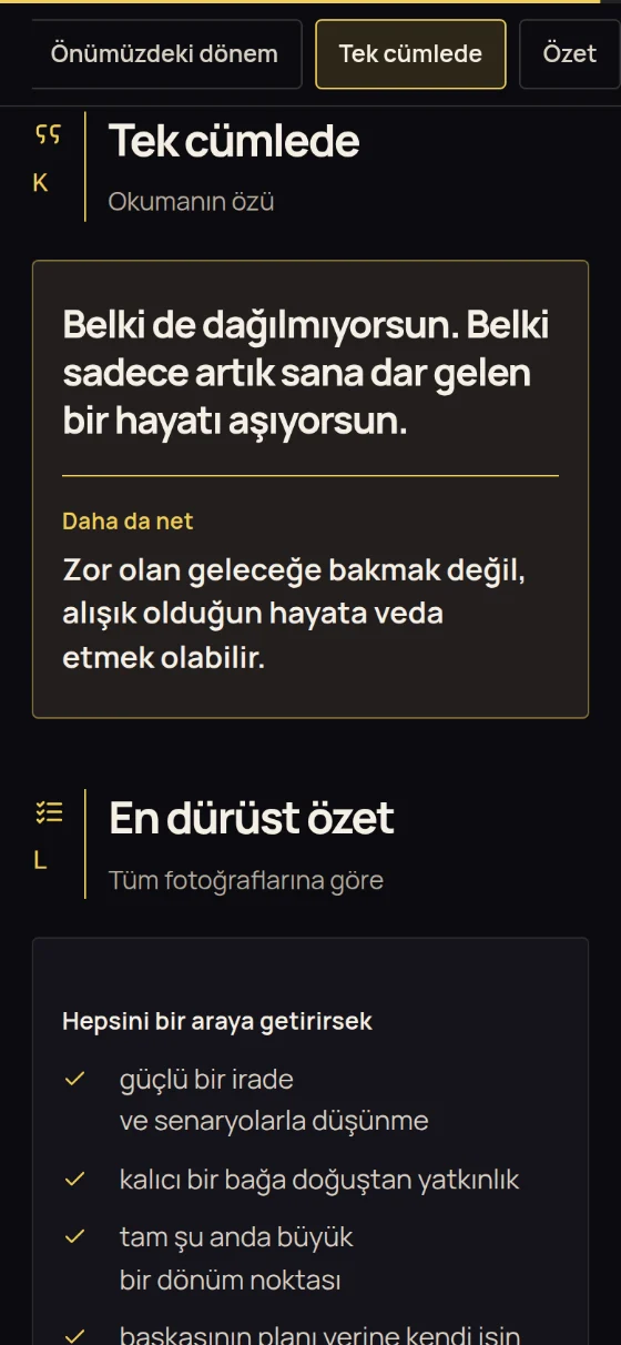Örnek rapordaki “Tek cümlede” ve “En dürüst özet” bölümleri